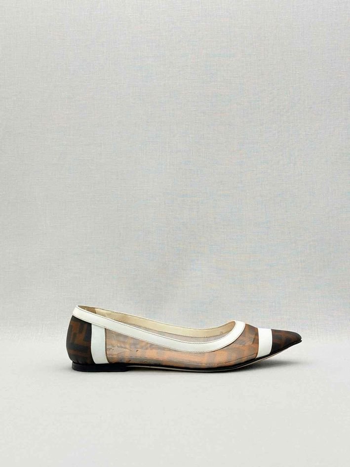 Pre-loved FENDI Colibri Brown & White Size EU 35 Ballet Flats at Reems Closet