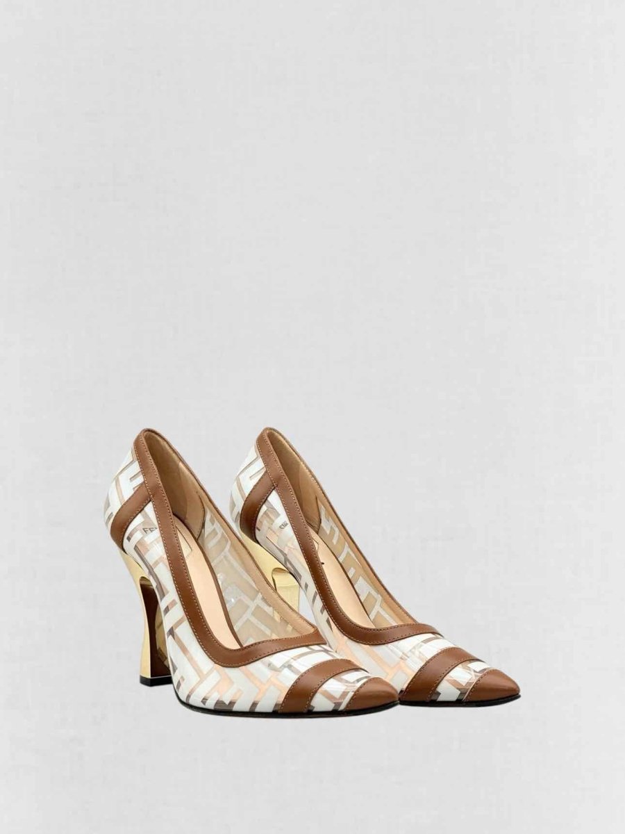 Pre - loved FENDI Colibri White & Brown FF Size EU 38.5 Pumps at Reems Closet