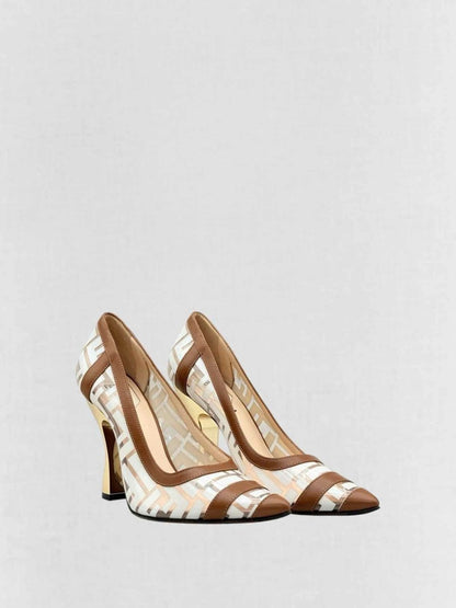 Pre - loved FENDI Colibri White & Brown FF Size EU 38.5 Pumps at Reems Closet
