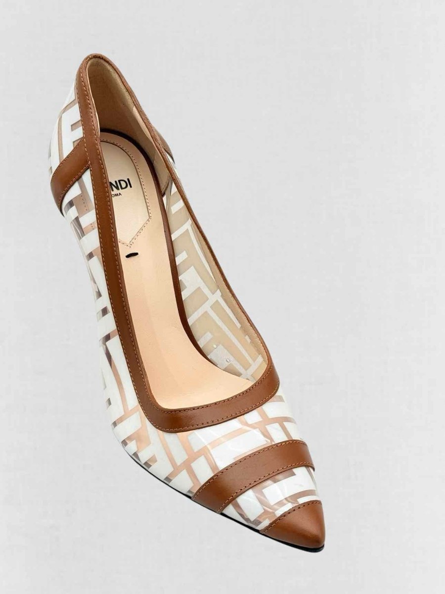 Pre - loved FENDI Colibri White & Brown FF Size EU 38.5 Pumps at Reems Closet