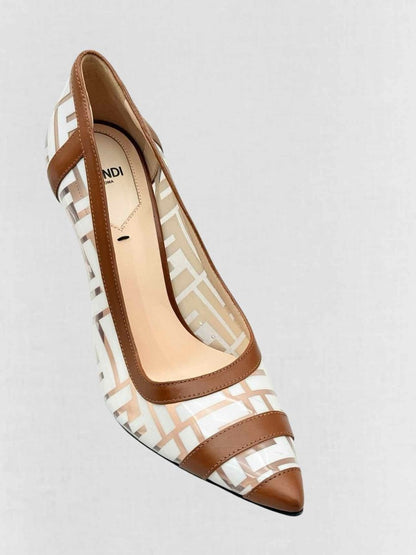 Pre - loved FENDI Colibri White & Brown FF Size EU 38.5 Pumps at Reems Closet