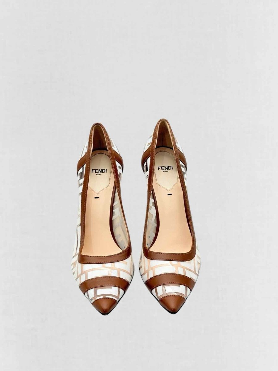 Pre - loved FENDI Colibri White & Brown FF Size EU 38.5 Pumps at Reems Closet