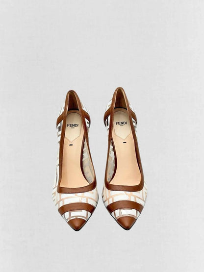 Pre - loved FENDI Colibri White & Brown FF Size EU 38.5 Pumps at Reems Closet