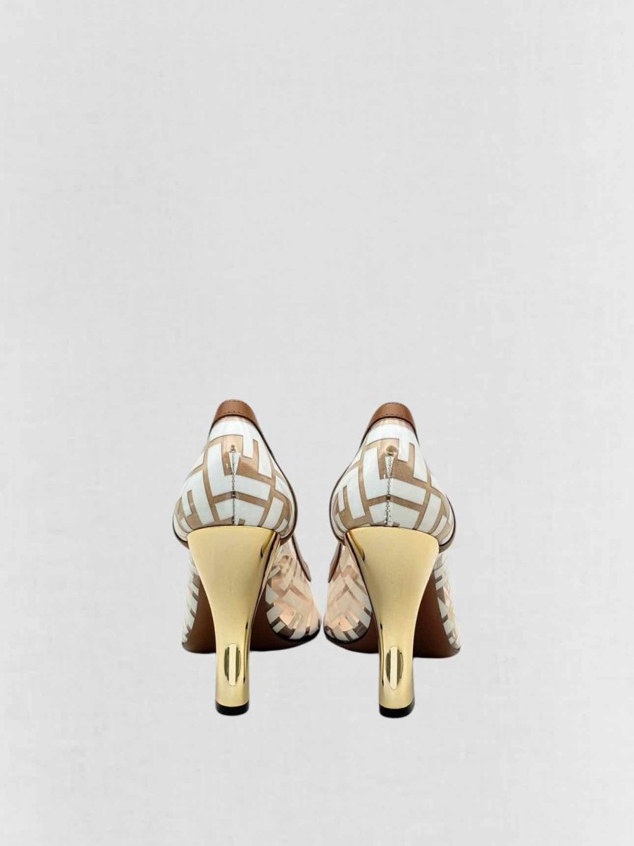 Pre - loved FENDI Colibri White & Brown FF Size EU 38.5 Pumps at Reems Closet