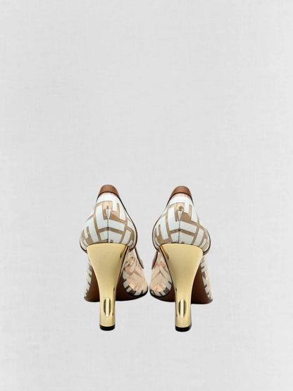 Pre - loved FENDI Colibri White & Brown FF Size EU 38.5 Pumps at Reems Closet