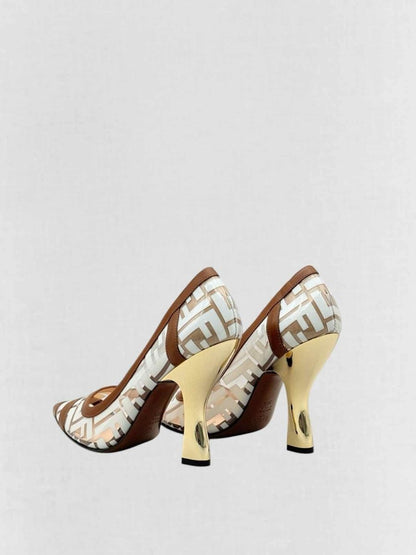 Pre - loved FENDI Colibri White & Brown FF Size EU 38.5 Pumps at Reems Closet
