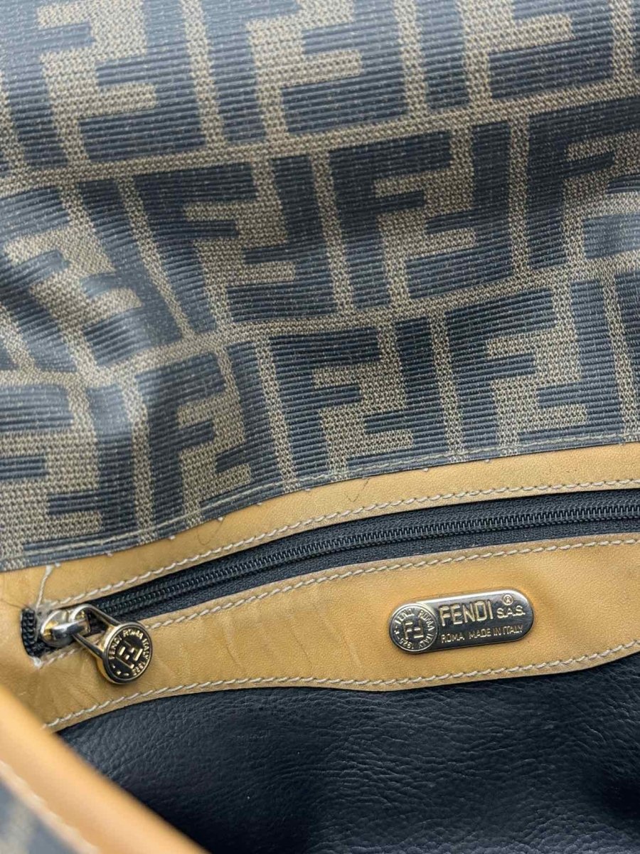 Pre - loved FENDI Flap Bronze & Black Zucca Shoulder Bag at Reems Closet