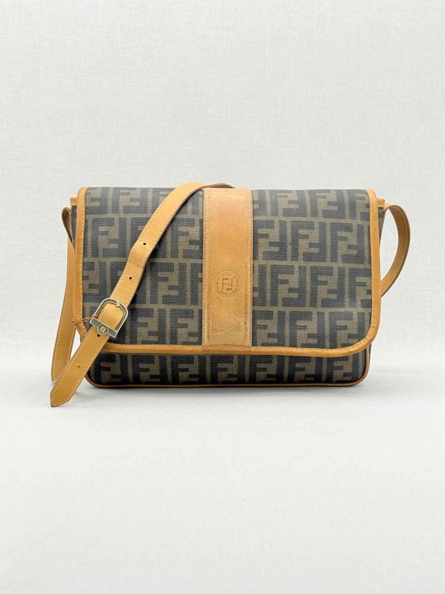 Pre - loved FENDI Flap Bronze & Black Zucca Shoulder Bag at Reems Closet