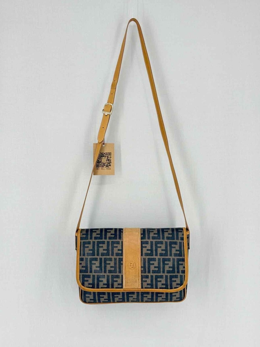 Pre - loved FENDI Flap Bronze & Black Zucca Shoulder Bag at Reems Closet