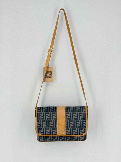 Pre - loved FENDI Flap Bronze & Black Zucca Shoulder Bag at Reems Closet