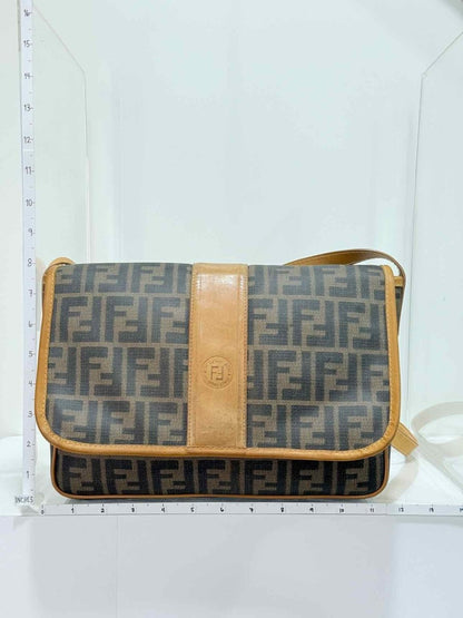 Pre - loved FENDI Flap Bronze & Black Zucca Shoulder Bag at Reems Closet