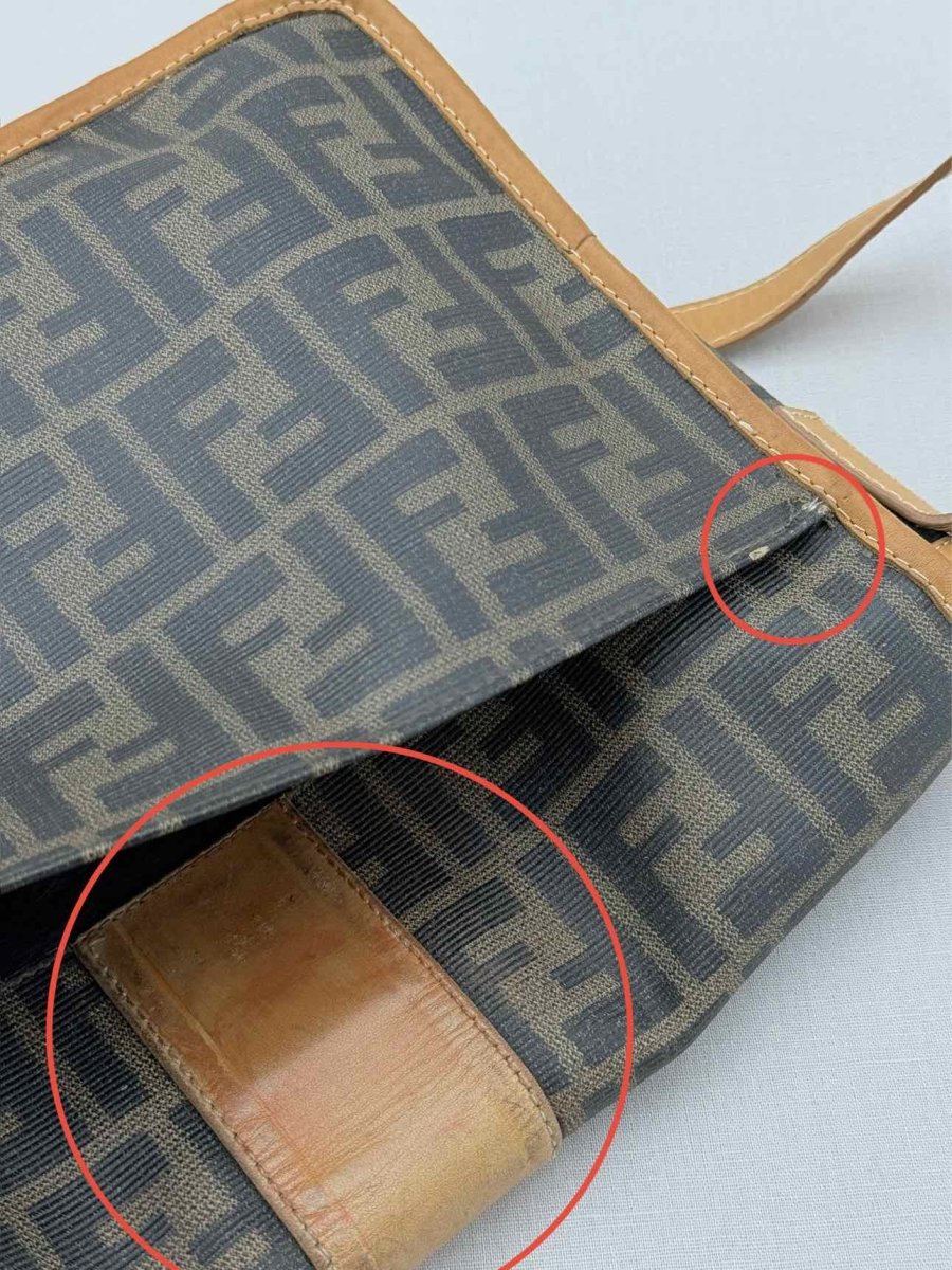 Pre - loved FENDI Flap Bronze & Black Zucca Shoulder Bag at Reems Closet