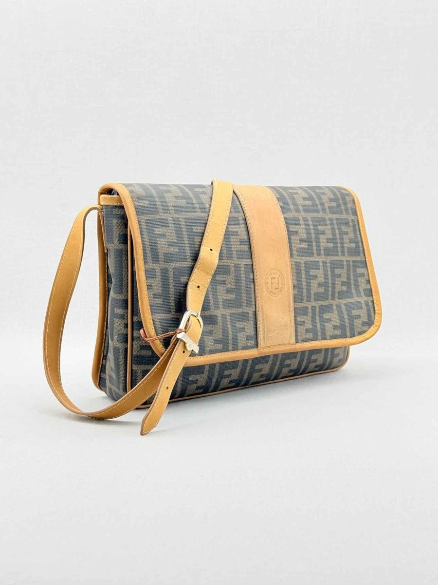 Pre - loved FENDI Flap Bronze & Black Zucca Shoulder Bag at Reems Closet