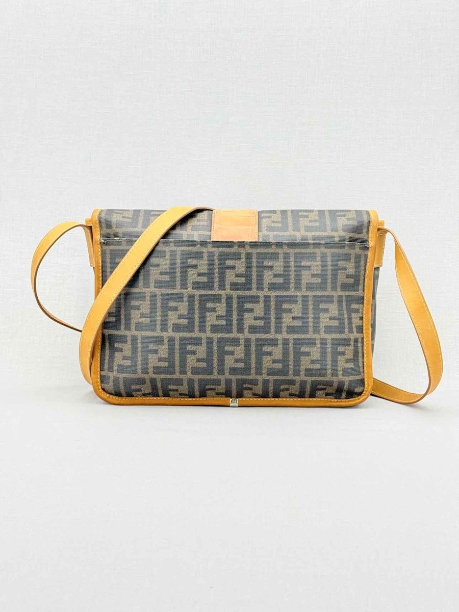 Pre - loved FENDI Flap Bronze & Black Zucca Shoulder Bag at Reems Closet
