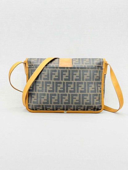 Pre - loved FENDI Flap Bronze & Black Zucca Shoulder Bag at Reems Closet