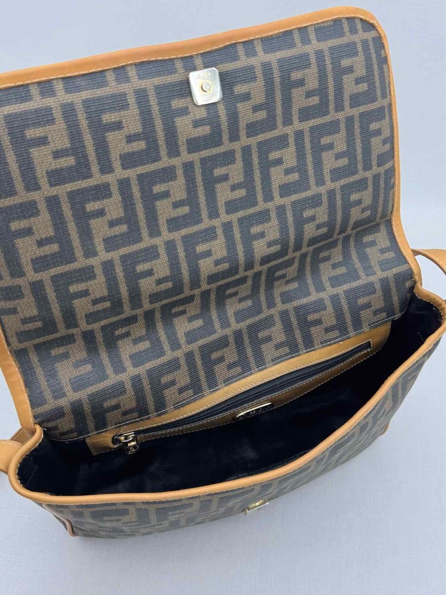 Pre - loved FENDI Flap Bronze & Black Zucca Shoulder Bag at Reems Closet