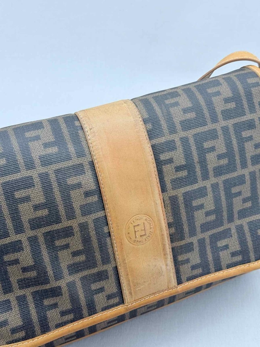 Pre - loved FENDI Flap Bronze & Black Zucca Shoulder Bag at Reems Closet
