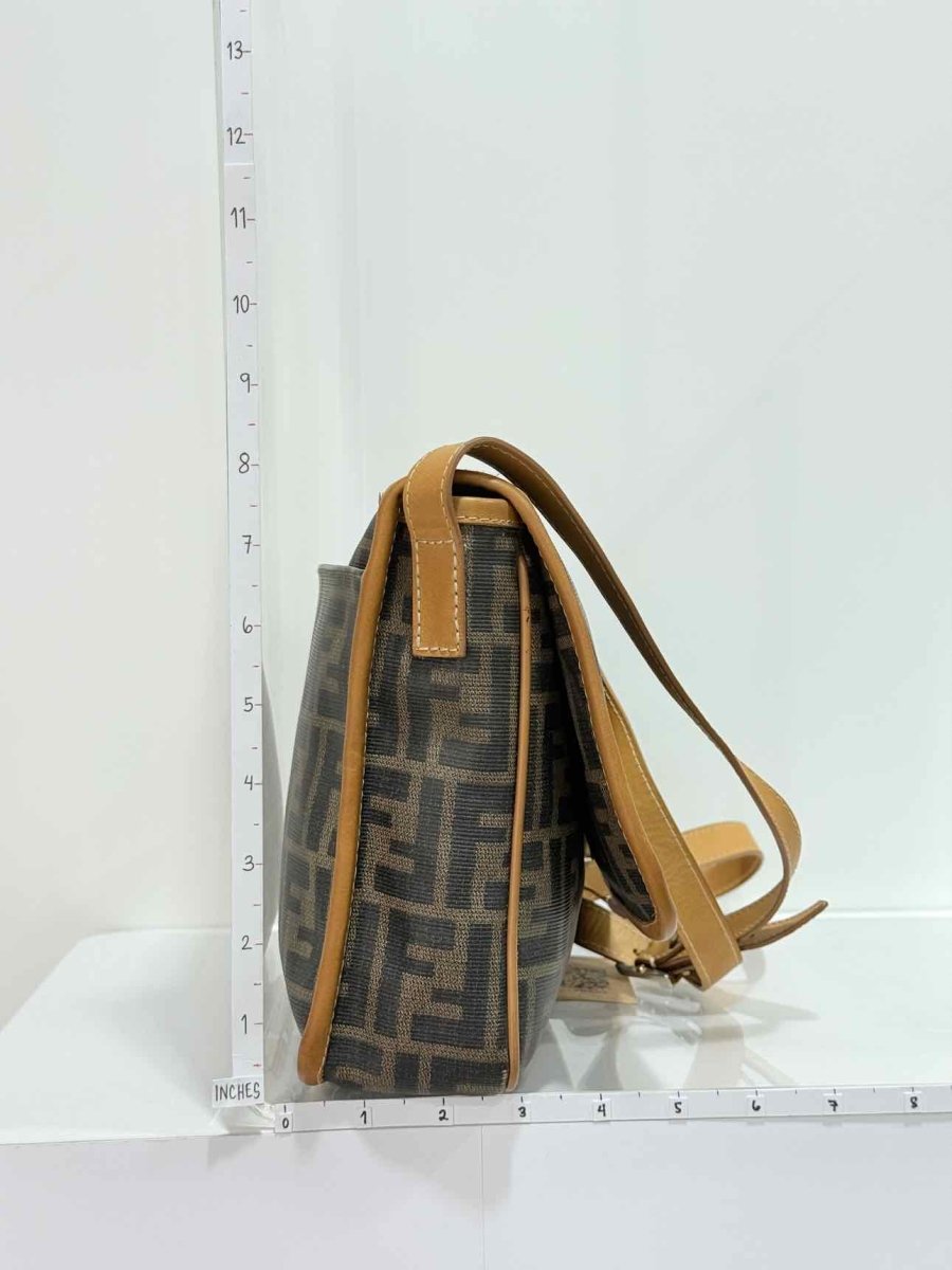 Pre - loved FENDI Flap Bronze & Black Zucca Shoulder Bag at Reems Closet