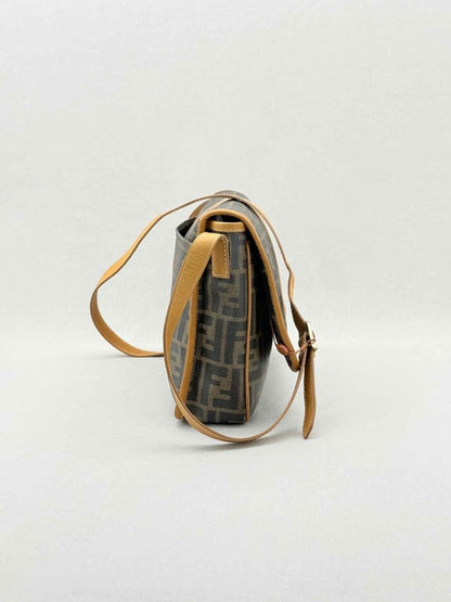 Pre - loved FENDI Flap Bronze & Black Zucca Shoulder Bag at Reems Closet