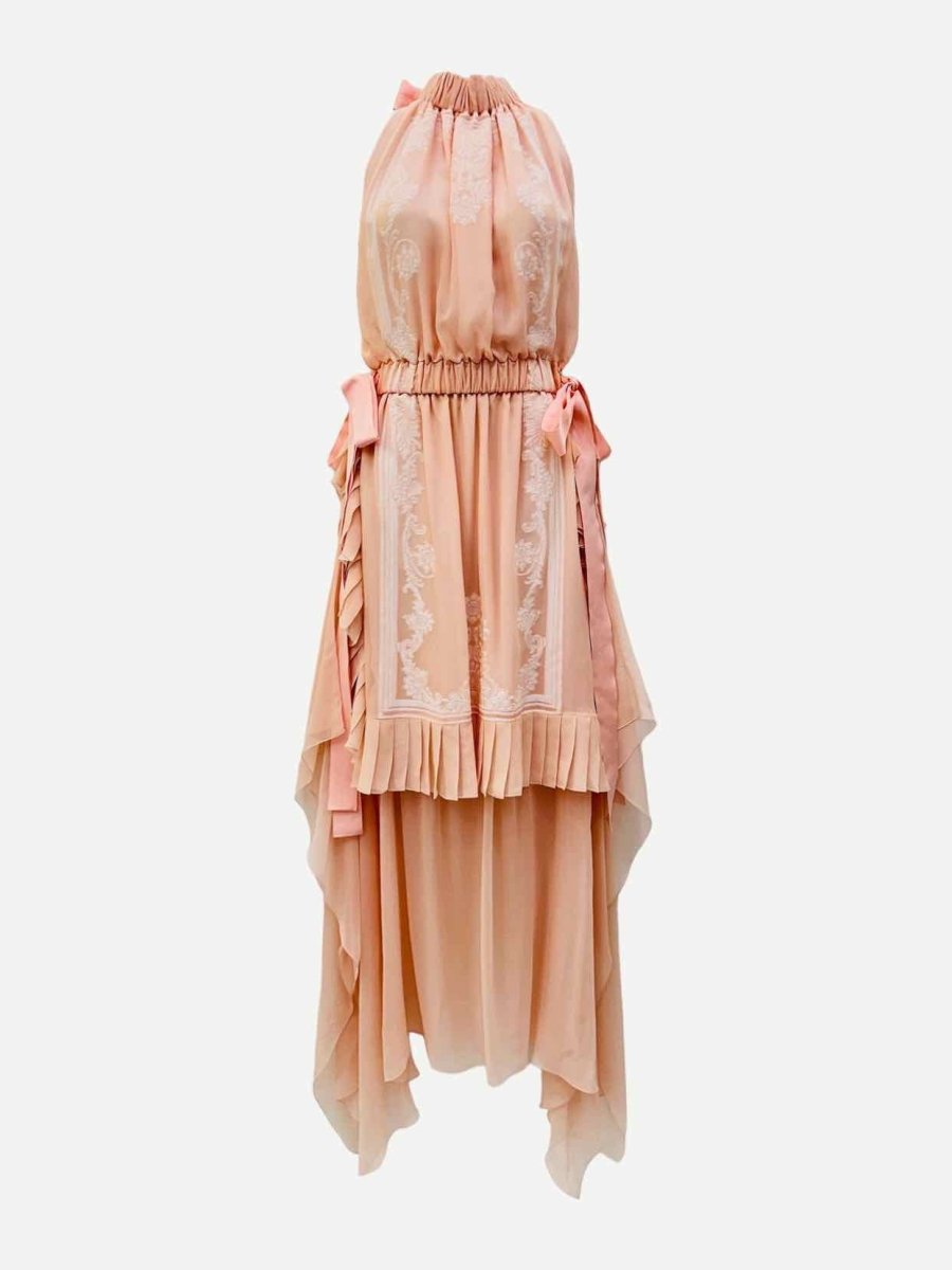 Pre - loved FENDI Halterneck Pink Ruffled Midi Dress at Reems Closet