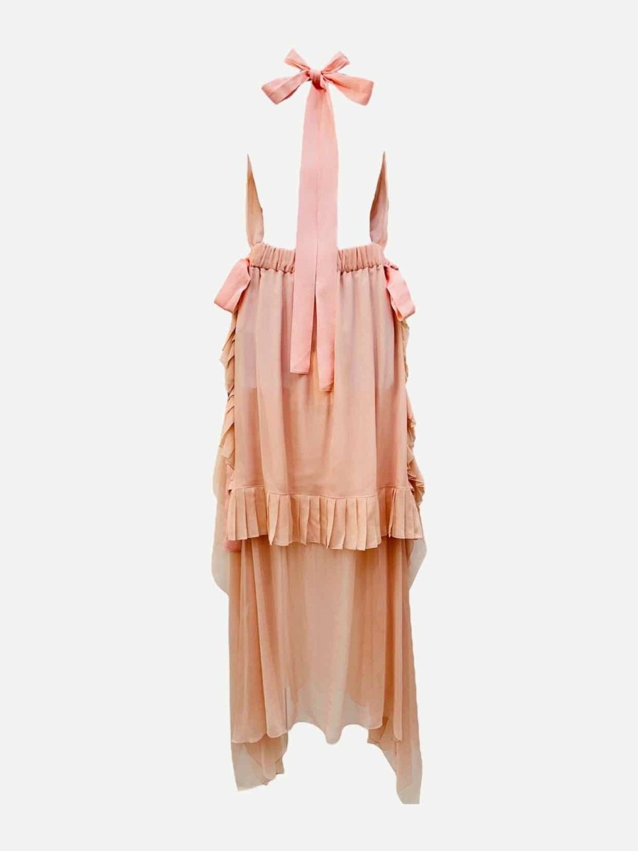 Pre - loved FENDI Halterneck Pink Ruffled Midi Dress at Reems Closet