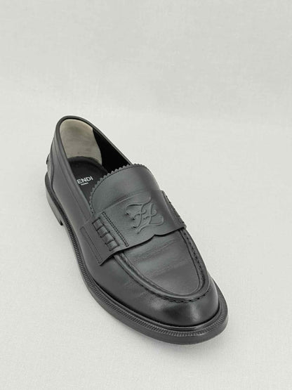 Pre - loved FENDI Karligraphy motif Black Size EU 38.5 Loafers at Reems Closet