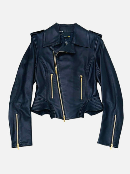 Pre - loved FENDI Leather Blue Jacket from Reems Closet