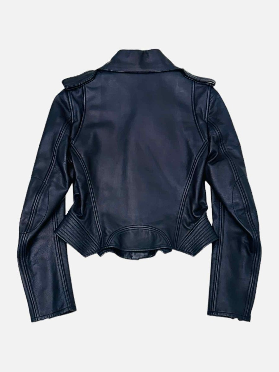 Pre - loved FENDI Leather Blue Jacket from Reems Closet