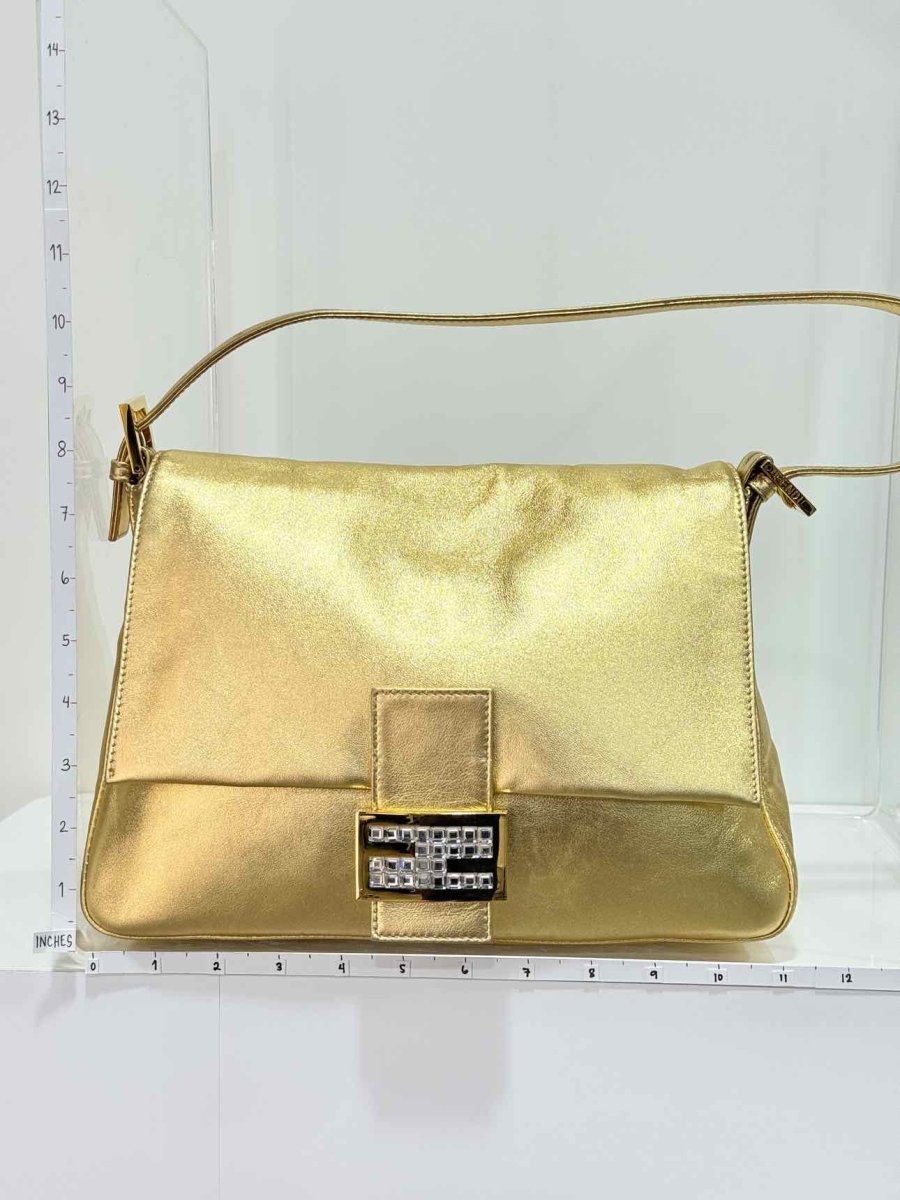 Pre - loved FENDI Mamma Baguette Gold Shoulder Bag at Reems Closet