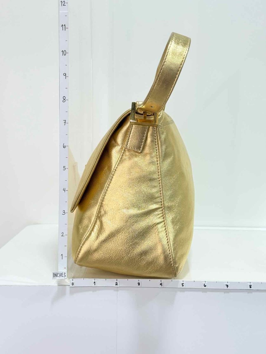 Pre - loved FENDI Mamma Baguette Gold Shoulder Bag at Reems Closet