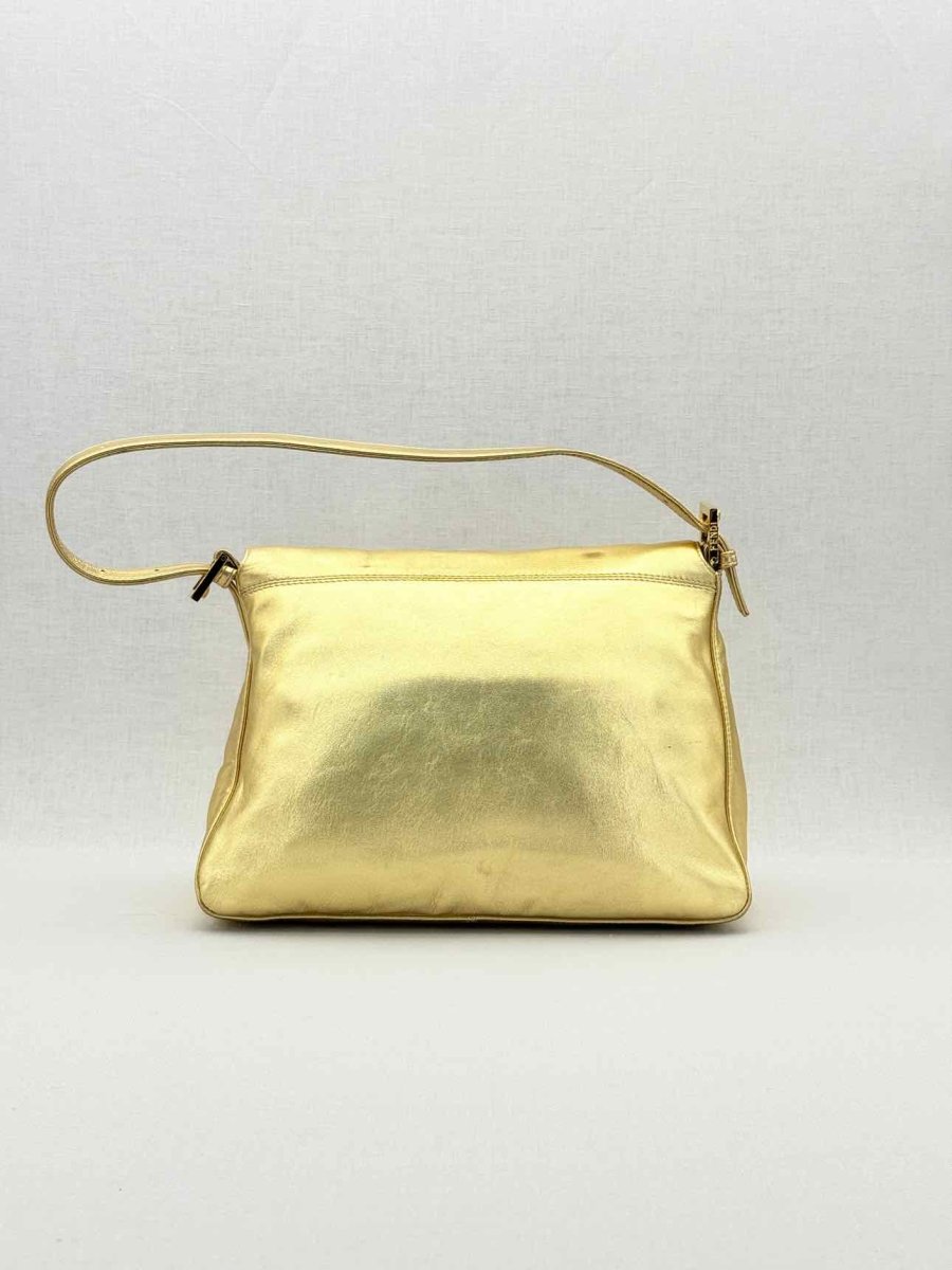 Pre - loved FENDI Mamma Baguette Gold Shoulder Bag at Reems Closet