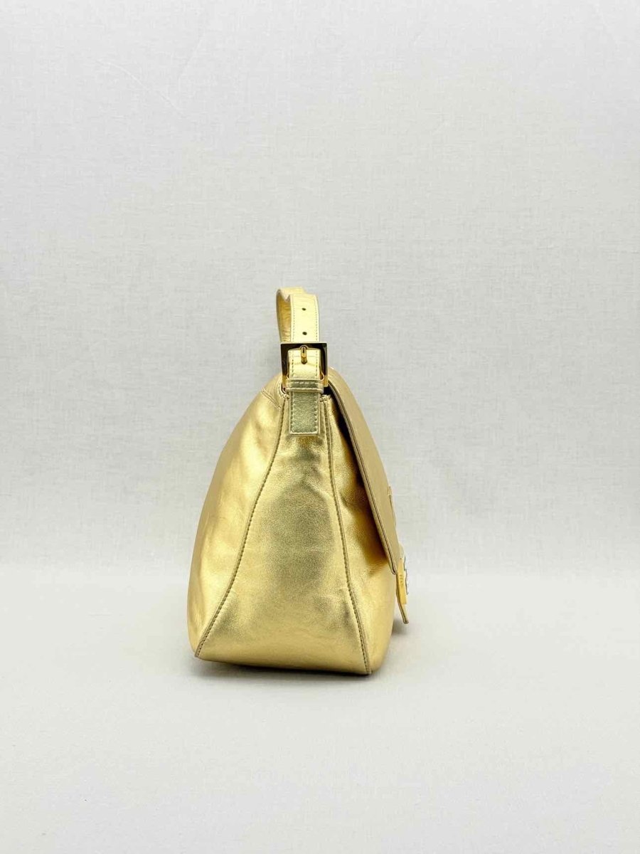 Pre - loved FENDI Mamma Baguette Gold Shoulder Bag at Reems Closet