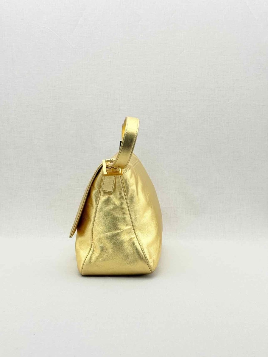 Pre - loved FENDI Mamma Baguette Gold Shoulder Bag at Reems Closet