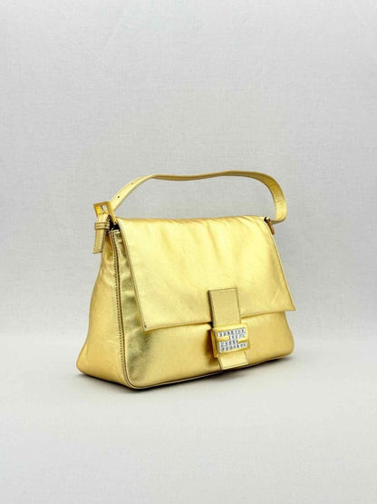 Pre - loved FENDI Mamma Baguette Gold Shoulder Bag at Reems Closet