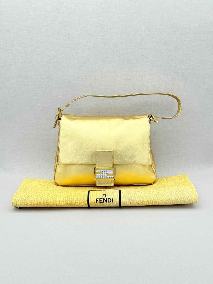 Pre - loved FENDI Mamma Baguette Gold Shoulder Bag at Reems Closet