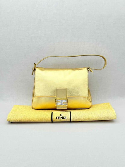 Pre - loved FENDI Mamma Baguette Gold Shoulder Bag at Reems Closet