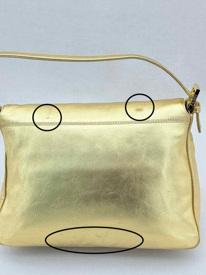 Pre - loved FENDI Mamma Baguette Gold Shoulder Bag at Reems Closet
