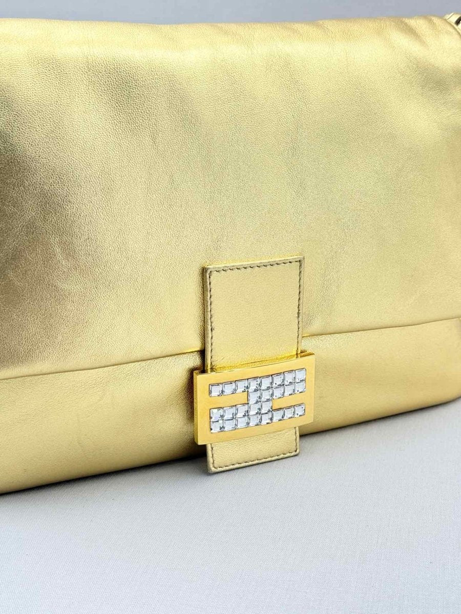 Pre - loved FENDI Mamma Baguette Gold Shoulder Bag at Reems Closet