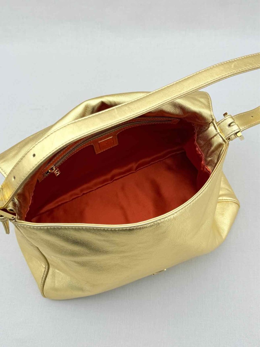 Pre - loved FENDI Mamma Baguette Gold Shoulder Bag at Reems Closet
