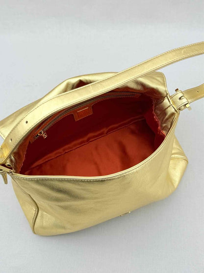 Pre - loved FENDI Mamma Baguette Gold Shoulder Bag at Reems Closet