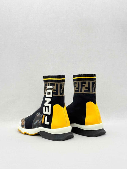 Pre-loved FENDI Mania Black w/ Yellow & White Size EU 38 Sneakers at Reems Closet