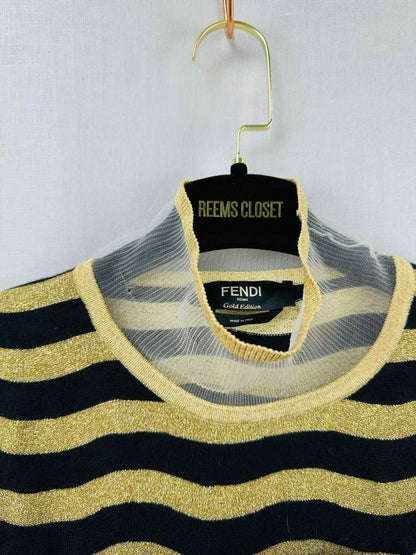 Pre - loved FENDI Monster Black & Gold Striped Jumper at Reems Closet