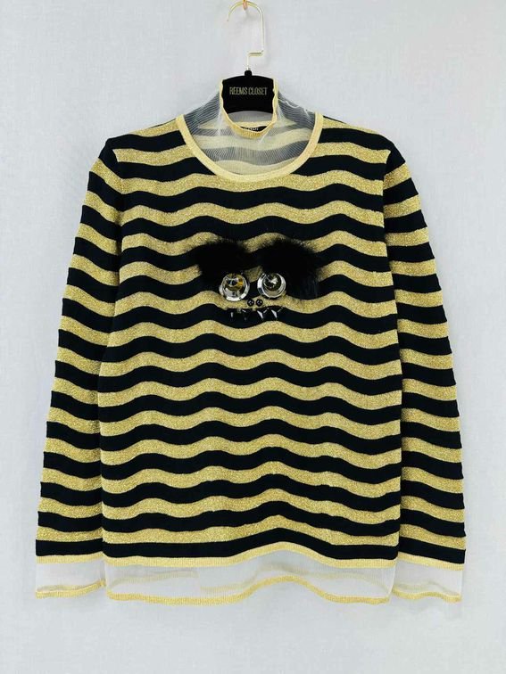 Pre - loved FENDI Monster Black & Gold Striped Jumper at Reems Closet