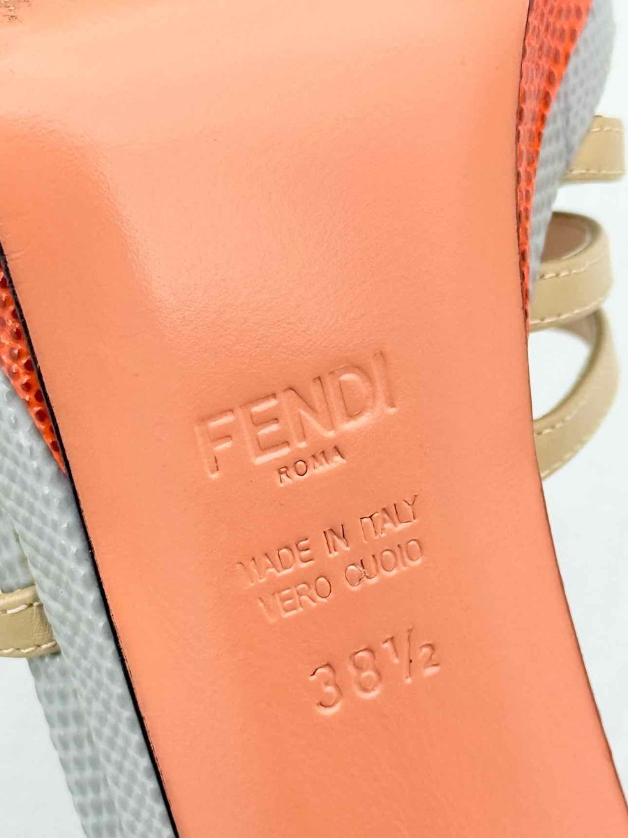 Pre - loved FENDI Nude, Grey & Orange Size EU 38.5 Heeled Sandals at Reems Closet