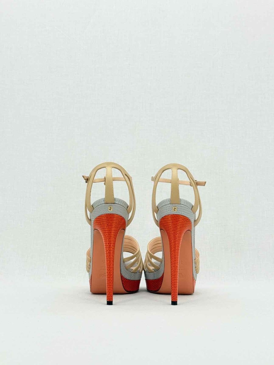 Pre - loved FENDI Nude, Grey & Orange Size EU 38.5 Heeled Sandals at Reems Closet