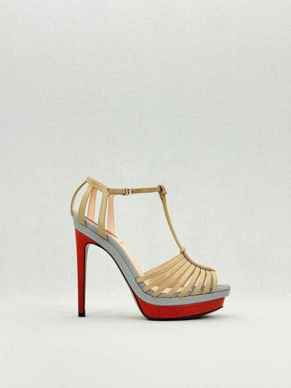 Pre - loved FENDI Nude, Grey & Orange Size EU 38.5 Heeled Sandals at Reems Closet