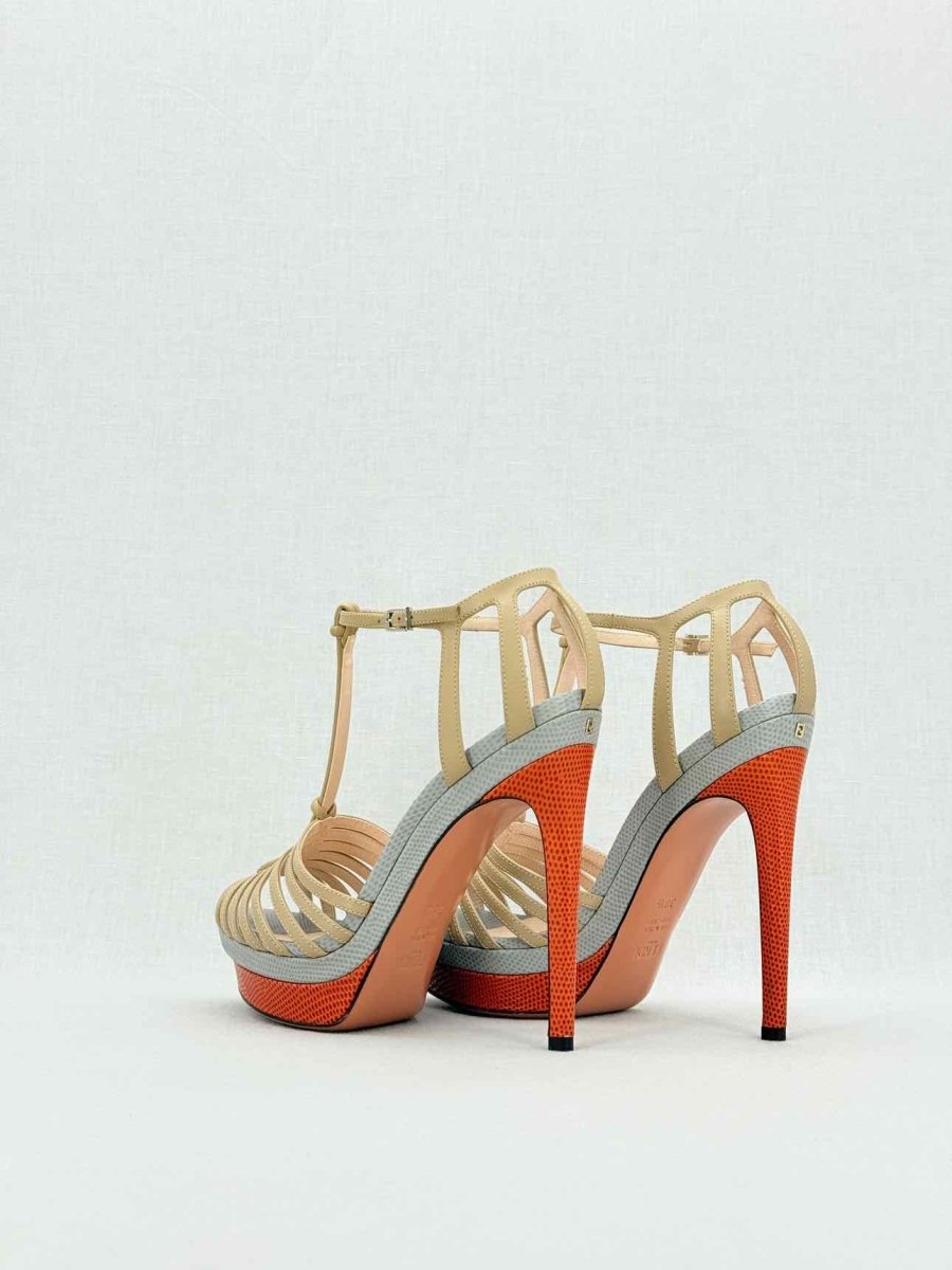 Pre - loved FENDI Nude, Grey & Orange Size EU 38.5 Heeled Sandals at Reems Closet