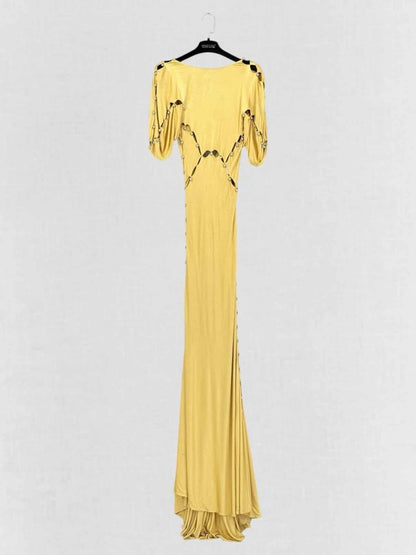 Pre - loved FENDI Open Back Yellow Cutout Size US 4 Long Dress at Reems Closet