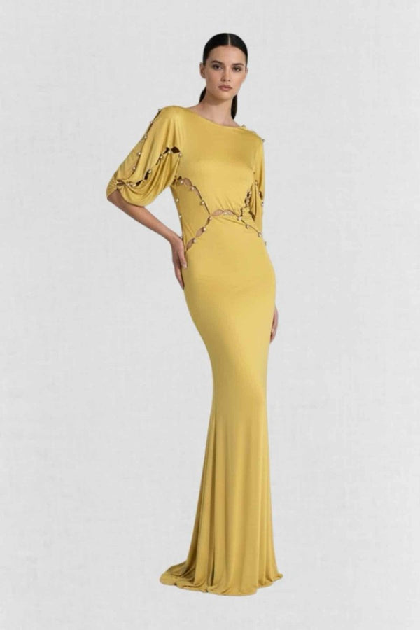 Pre - loved FENDI Open Back Yellow Cutout Size US 4 Long Dress at Reems Closet
