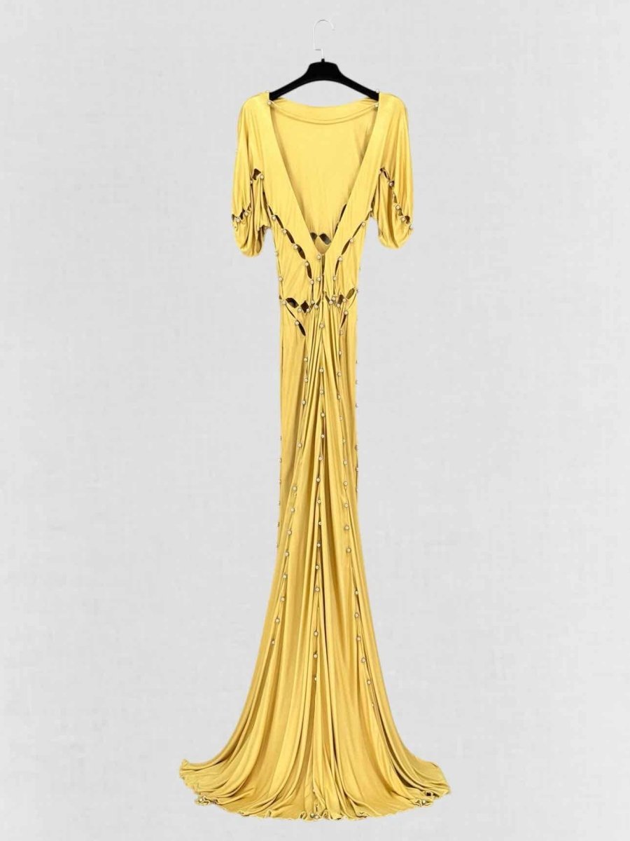 Pre - loved FENDI Open Back Yellow Cutout Size US 4 Long Dress at Reems Closet